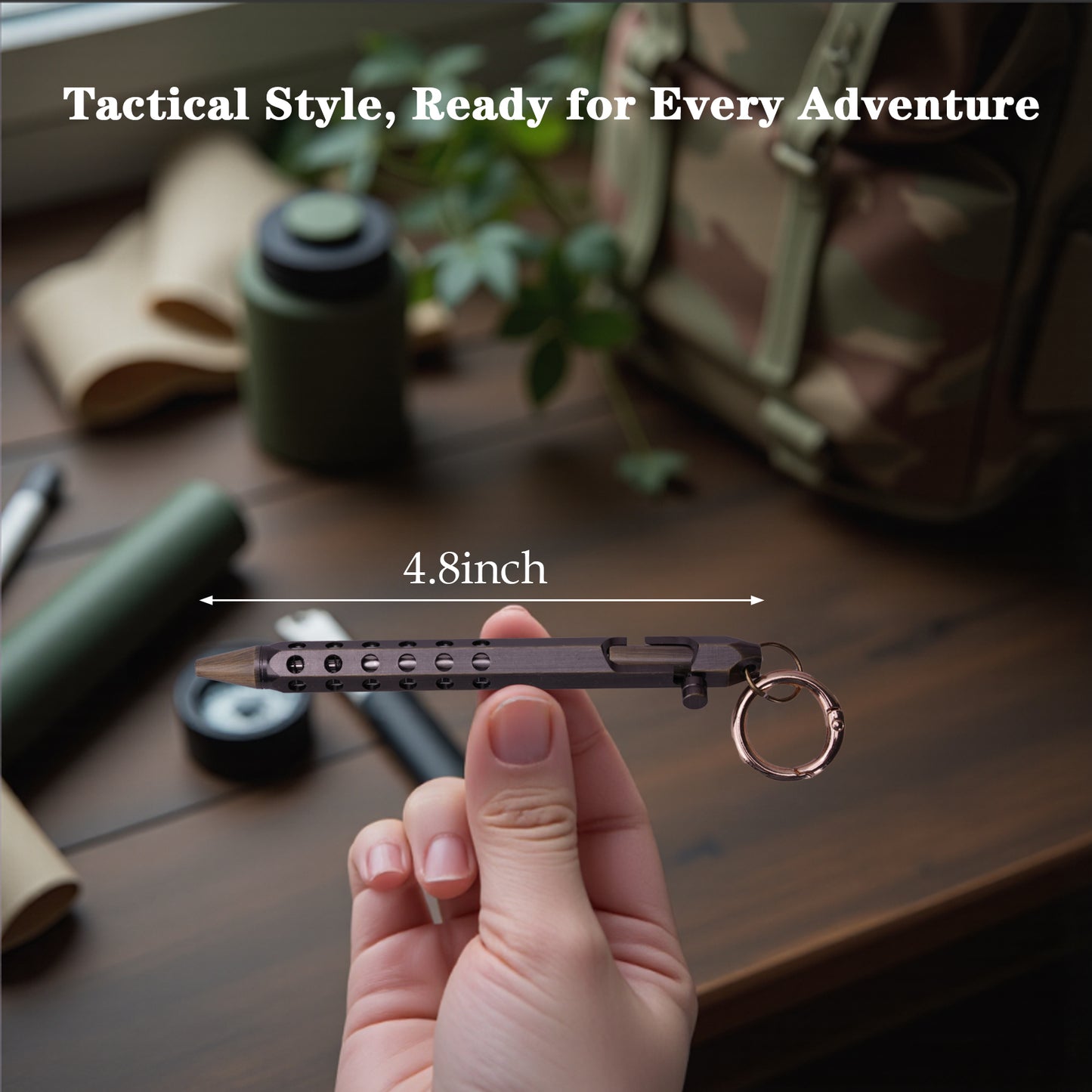 HZCrisp Bolt Action Tactical Pen with Keychain, Retro Brass EDC Writing Pen with 5 Refill Cartridges and Gift Pouch, Metal Body, Retractable Design for Everyday Carry and Outdoor Use