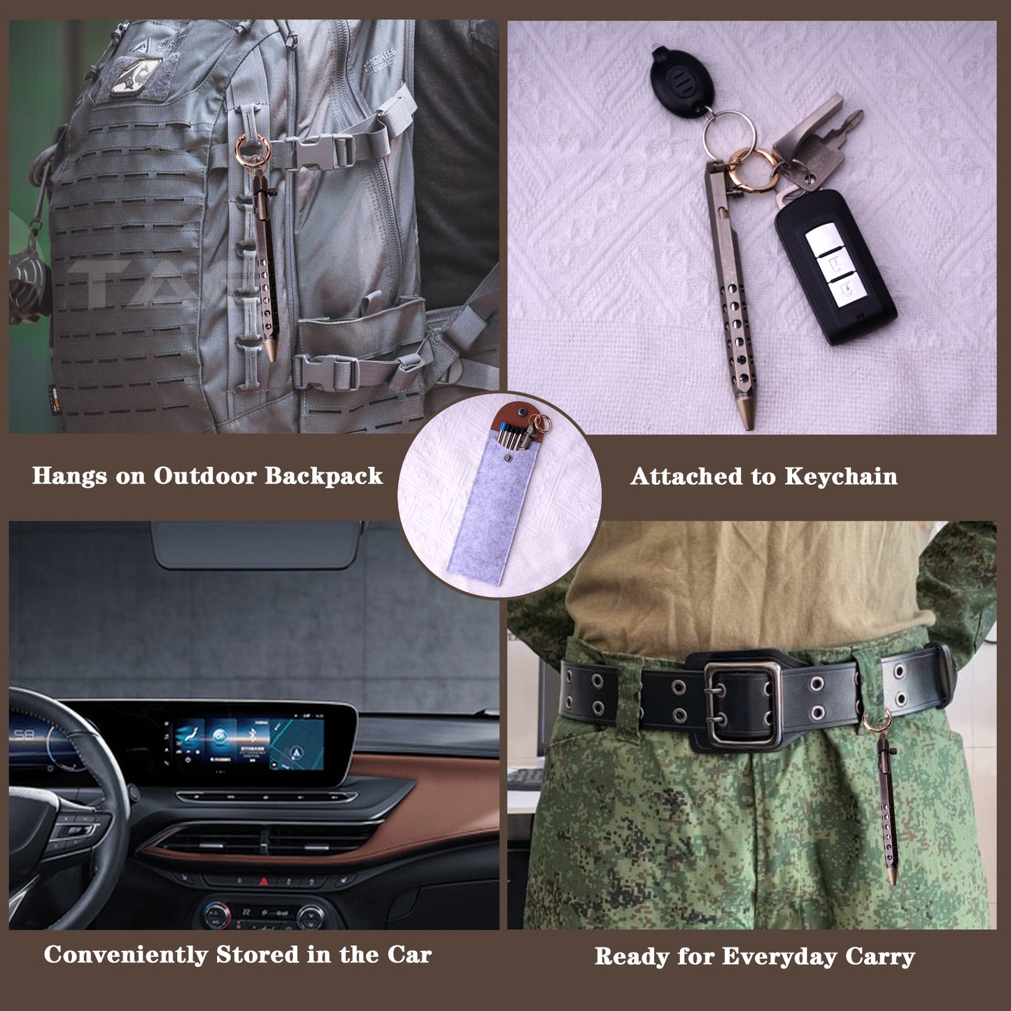 HZCrisp Bolt Action Tactical Pen with Keychain, Retro Brass EDC Writing Pen with 5 Refill Cartridges and Gift Pouch, Metal Body, Retractable Design for Everyday Carry and Outdoor Use